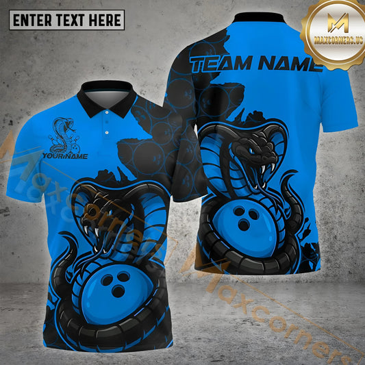 Maxcorners Snake Bowling & Pins With Striking Cobra Graphic Multicolor Options Personalized Name, Team Name 3D Shirt (4 Colors)
