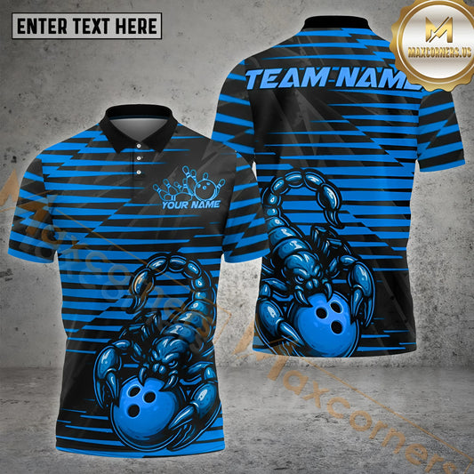Maxcorners Scorpion Bowling & Pins With Lightning Pattern Multicolor Options Personalized Name, Team Name 3D Shirt (4 Colors)