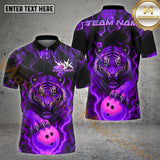Maxcorners Flaming Tiger Bowling Jersey Sport Fire Pattern Multicolor Options Personalized Name, Team Name 3D Shirt (4 Colors)