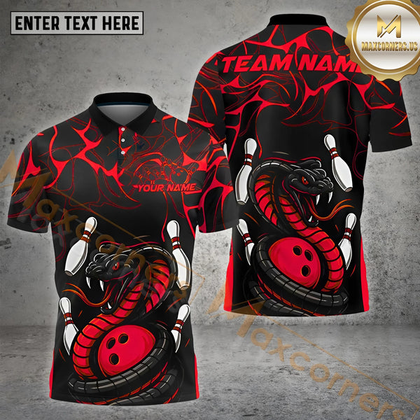Maxcorners Black Snake Bowling Shirt With Flames Multicolor Options Personalized Name, Team Name 3D Shirt (4 Colors)