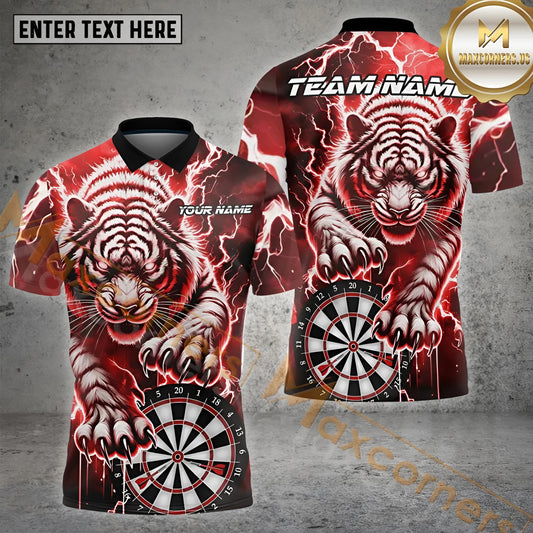 Maxcorners Darts Tiger Thunder Red Multicolor Options Personalized Name, Team Name 3D Shirt (4 Colors)