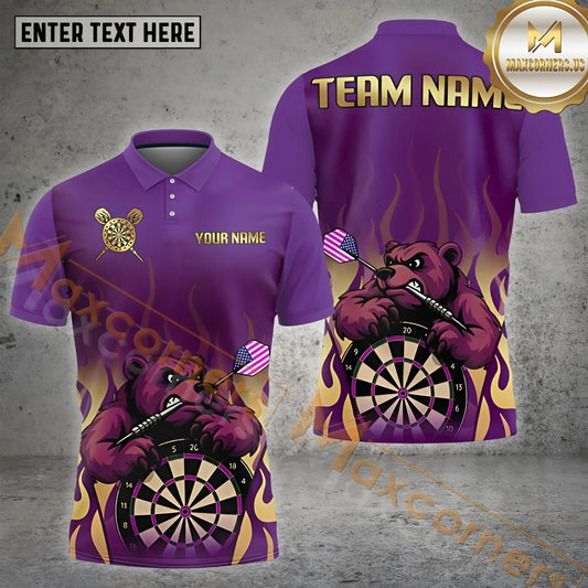 Maxcorners Darts Bear USA Flame Multicolor Options Personalized Name, Team Name 3D Shirt (4 Colors)