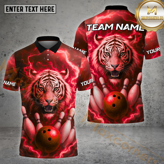 Maxcorners Bowling White Tiger Thunder Strike Multicolor Options Personalized Name, Team Name 3D Shirt (4 Colors)