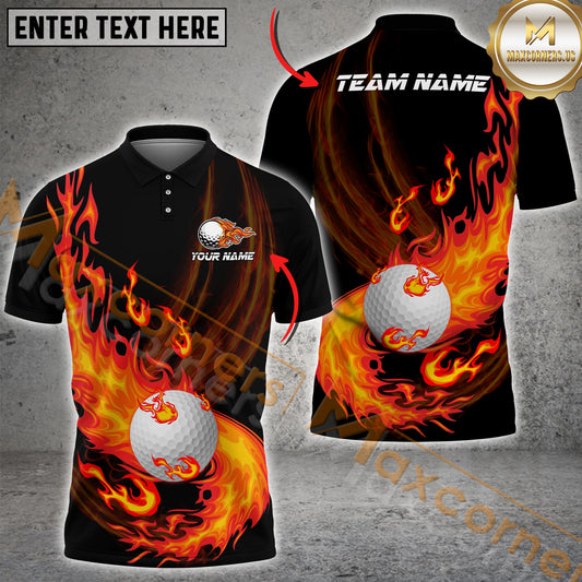 Maxcorners Flame Golf Ball Golf Pattern  Multicolor Options Personalized Name, Team Name 3D Shirt (6 Colors)