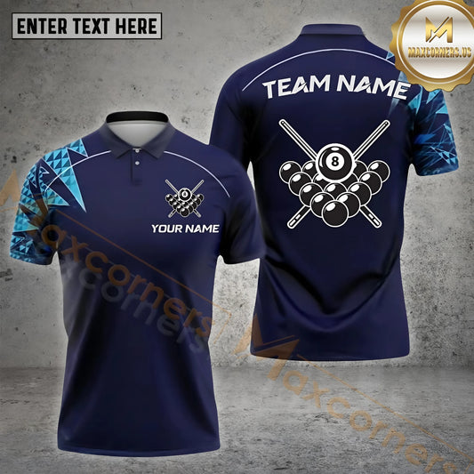 Maxcorners Billiards Shirt Classic Rack Cue Cross Multicolor Options Personalized Name, Team Name 3D Shirt (4 Colors)