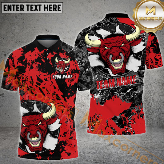 Maxcorners Darts Shirt Red Bull Rage Splash Multicolor Options Personalized Name, Team Name 3D Shirt (4 Colors)