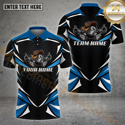 Maxcorners Billiard Cowboy 8 Ball Gunslinger Multicolor Options Personalized Name, Team Name 3D Shirt (4 Colors)