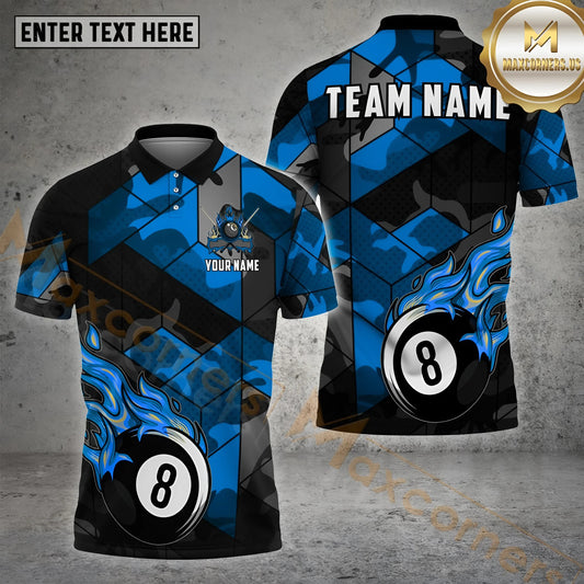 Maxcorners Billiard  Flaming 8 Ball Camo Multicolor Options Personalized Name, Team Name 3D Shirt (4 Colors)