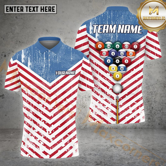 Maxcorners Billiard Triangle Stars & Stripes Multicolor Options Personalized Name, Team Name 3D Shirt (4 Colors)