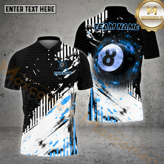 Maxcorners Billiard Black Exploding 8 Ball Grayscale Power Multicolor Options Personalized Name, Team Name 3D Shirt (4 Colors)