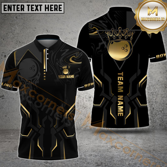 Maxcorners Royal Bowling King Gold Multicolor Options Personalized Name, Team Name 3D Shirt (4 Colors)