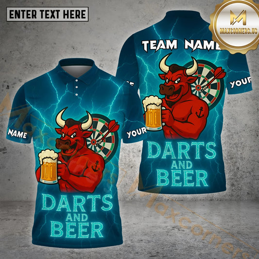 Maxcorners Darts Beer Bull Thunder Multicolor Options Personalized Name, Team Name 3D Shirt (4 Colors)