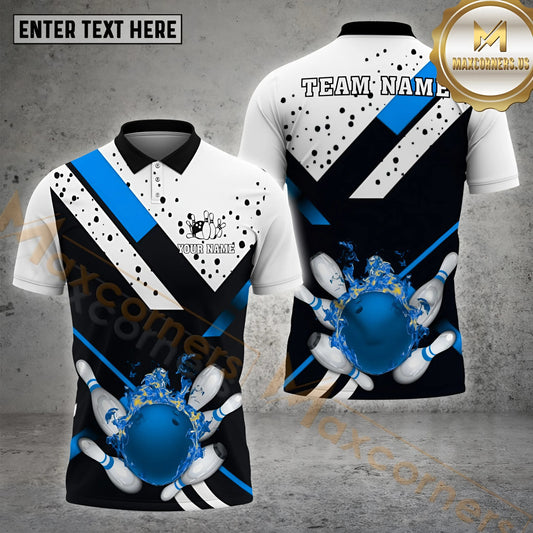 Maxcorners Bowling Flaming Ball Multicolor Options Personalized Name, Team Name 3D Shirt (4 Colors)