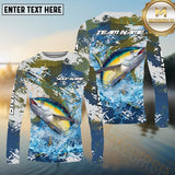 Maxcorners Tuna Fishing White Hooked on Victory Personalized Name, Team Name Long Sleeve Shirt