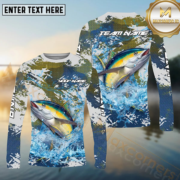 Maxcorners Tuna Fishing White Hooked on Victory Personalized Name, Team Name Long Sleeve Shirt