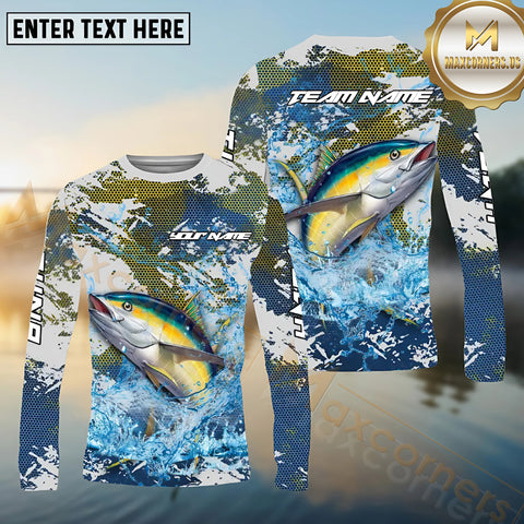 Maxcorners Tuna Fishing White Hooked on Victory Personalized Name, Team Name Long Sleeve Shirt