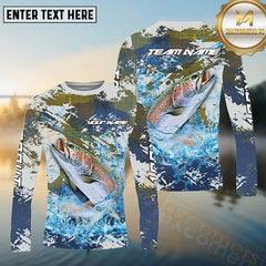 Maxcorners Trout Fishing White Hooked on Victory Personalized Name, Team Name Long Sleeve Shirt