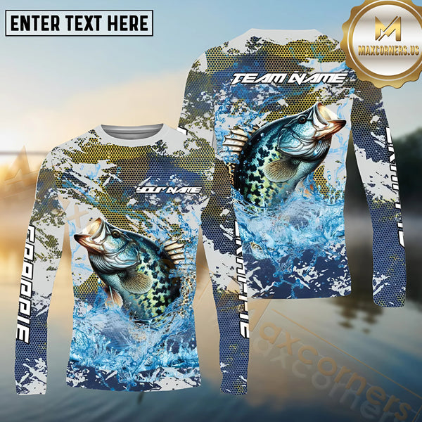 Maxcorners Crappie Fishing White Hooked on Victory Personalized Name, Team Name Long Sleeve Shirt