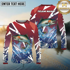 Maxcorners Salmon Fishing Red Fury Pattern Sport Jersey Personalized Name, Team Name Long Sleeve Shirt