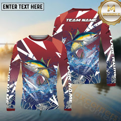 Maxcorners Tuna Fishing Red Fury Pattern Sport Jersey Personalized Name, Team Name Long Sleeve Shirt