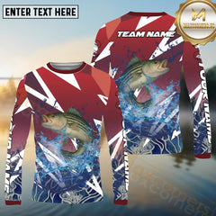 Maxcorners Striped Bass Fishing Red Fury Pattern Sport Jersey Personalized Name, Team Name Long Sleeve Shirt