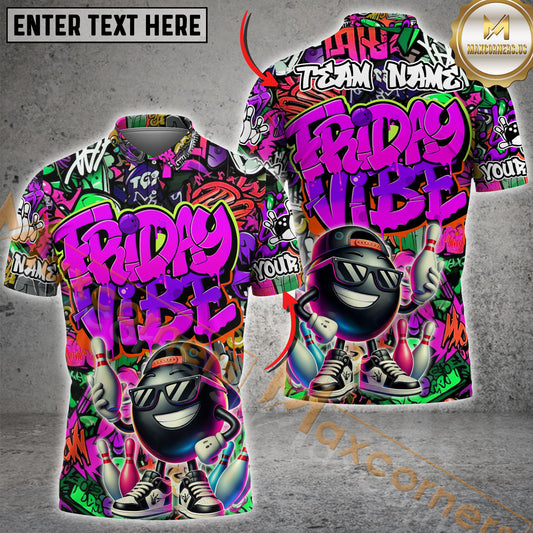 Maxcorners Friday Vibe Bowling Shirt Graffiti Street Style Multicolor Options Personalized Name, Team Name 3D Shirt (4 Colors)