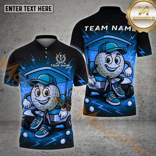 Maxcorners Golf Shirt Cartoon Ballcart Joy Ride Style Multicolor Options Personalized Name, Team Name 3D Shirt (4 Colors)