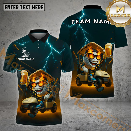 Maxcorners Funny Golf Shirt Drunk Ballcart Party Style Multicolor Options Personalized Name, Team Name 3D Shirt (4 Colors)