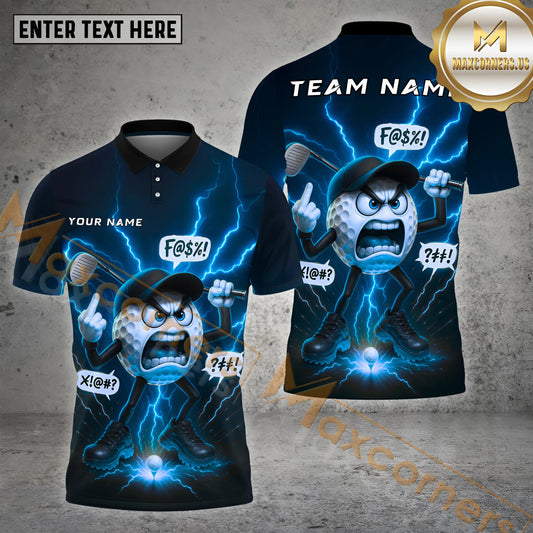Maxcorners Angry Golf Shirt Cartoon Lightning Rage Multicolor Options Personalized Name, Team Name 3D Shirt (4 Color)