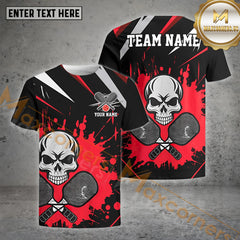 Maxcorners  Pickleball Skull Jersey Customized Name, Team Name 3D Shirt (4 Colors)