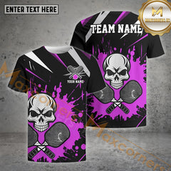 Maxcorners  Pickleball Skull Jersey Customized Name, Team Name 3D Shirt (4 Colors)