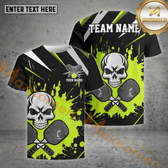 Maxcorners  Pickleball Skull Jersey Customized Name, Team Name 3D Shirt (4 Colors)