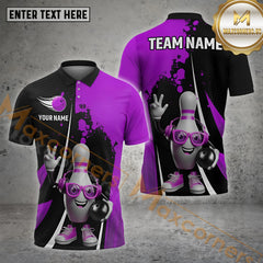 Maxcorners Bowling Shirt Funny Pin Dotted Style Multicolor Options Personalized Name, Team Name 3D Shirt (4 Colors)