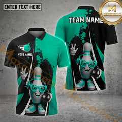 Maxcorners Bowling Shirt Funny Pin Dotted Style Multicolor Options Personalized Name, Team Name 3D Shirt (4 Colors)