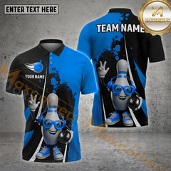Maxcorners Bowling Shirt Funny Pin Dotted Style Multicolor Options Personalized Name, Team Name 3D Shirt (4 Colors)