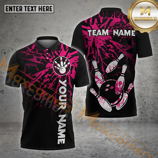 Maxcorners Bowling Shirt Thunder Paint Bowling Ball&Pins Star Style Multicolor Options Personalized Name, Team Name 3D Shirt (4 Color)