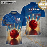 Maxcorners American Flag Lightning Bowling Jersey Customized Name, Team Name 3D Polo Shirt