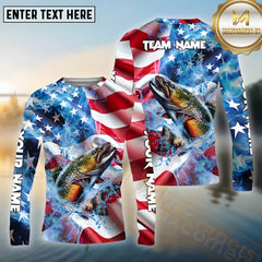 Maxcorners Trout Fishing Patriot's Catch Pattern Sport Jersey Personalized Name, Team Name Long Sleeve Shirt