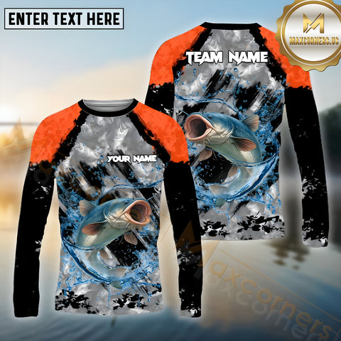 Maxcorners Catfish Fishing Crimson Catch Pattern Sport Jersey Personalized Name, Team Name Long Sleeve Shirt