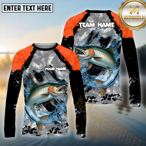 Maxcorners Salmon Fishing Crimson Catch Pattern Sport Jersey Personalized Name, Team Name Long Sleeve Shirt