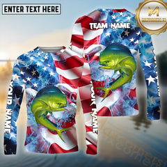 Maxcorners Mahi-Mahi Fishing Patriot's Catch Pattern Sport Jersey Personalized Name, Team Name Long Sleeve Shirt