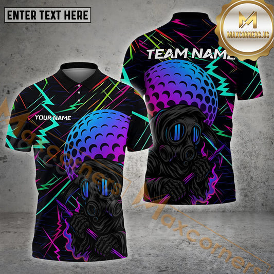 Maxcorners Golf Neon Gas Mask Golfer Personalized Name, Team Name 3D Shirt