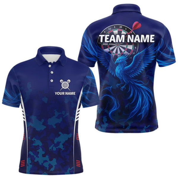 Maxcorners Men's Custom Darts Shirt With Cobalt Phoenix Camouflage Pattern And Dartboard LM1605