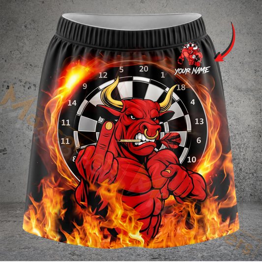 Maxcorners Darts Fiery Angry Red Bull Dartboard Personalized 3D Skirts With Shorts