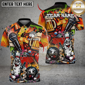 Maxcorners Bowling And Pins Funny Beer Drunken Strike Street Style Customized Name, Team Name 3D Shirt (4 Colors)