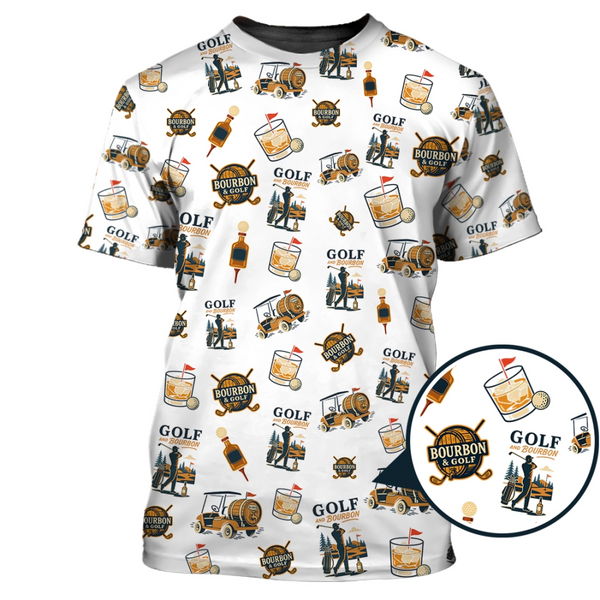 Maxcorners Golf and Bourbon Pattern Polos, Funny Bourbon Shirt For Men, Crazy Golf Shirts For Golfers