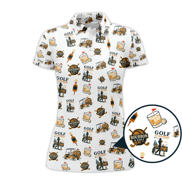 Maxcorners Golf and Bourbon Pattern Polos, Funny Bourbon Shirt For Men, Crazy Golf Shirts For Golfers