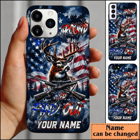 Maxcorners Hunting Patriotic Deer American Flag Blue Camo Personalized Name 3D Phone Case