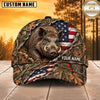 Maxcorners Hunting Wildlife Woodland Camo Torn American Flag Personalized Name 3D Cap