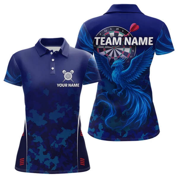 Maxcorners Men's Custom Darts Shirt With Cobalt Phoenix Camouflage Pattern And Dartboard LM1605